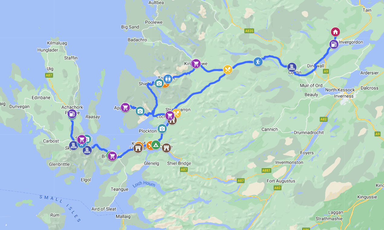 Day-4:Trip Itinerary, Isle of Skye, MyMaps