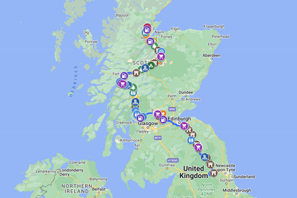 Day-8: Trip Itinerary, Glencoe, Edinburgh, MyMaps